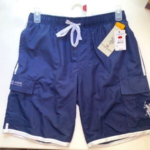 U.S. Polo Men’s Swim Trunks.  Medium.  NWT Navy Blue w/White Trim